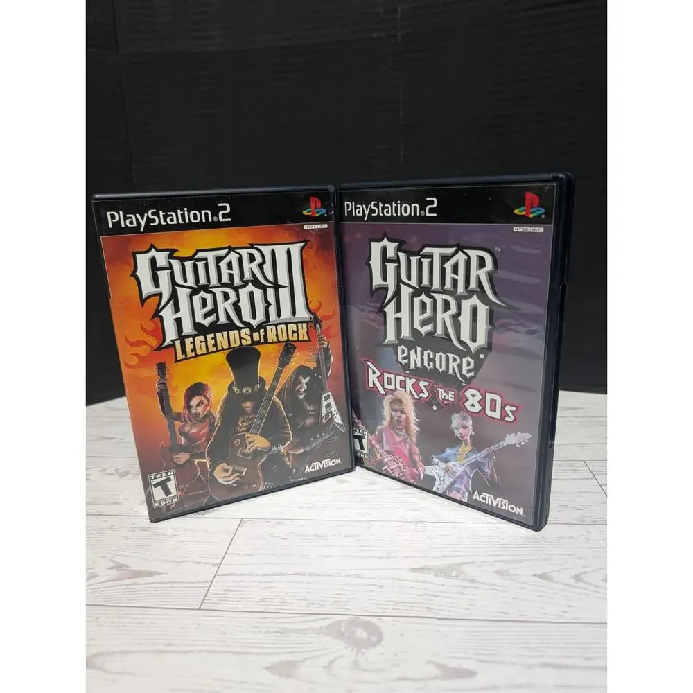 Guitar Hero 3 & Encore Rocks the 80's Bundle (Playstation PS2) CIB Tested